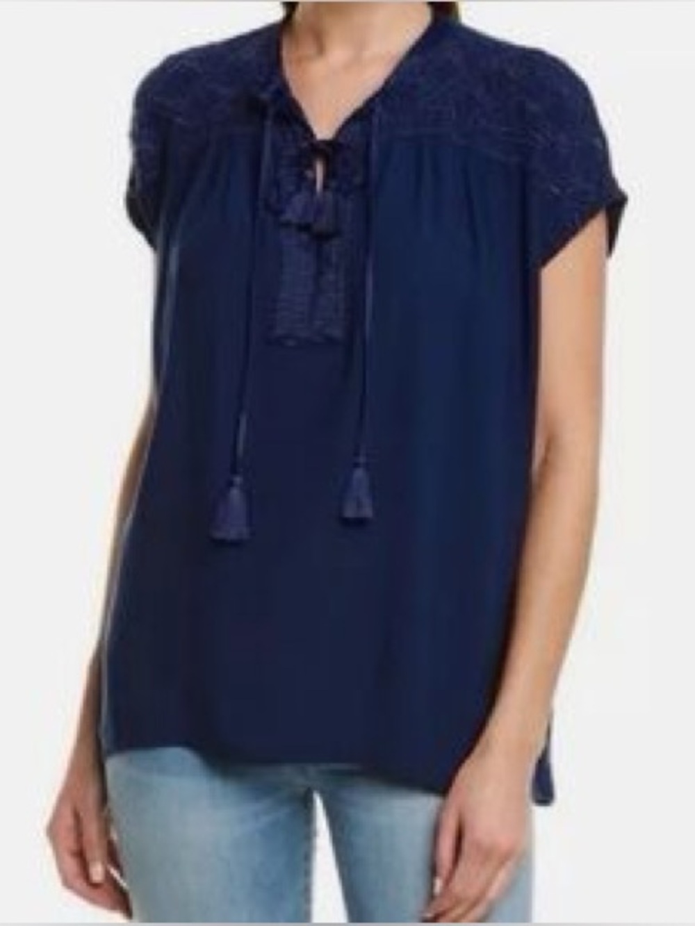 Johnny Was Calme Double Tassel Cap-Sleeve Blouse